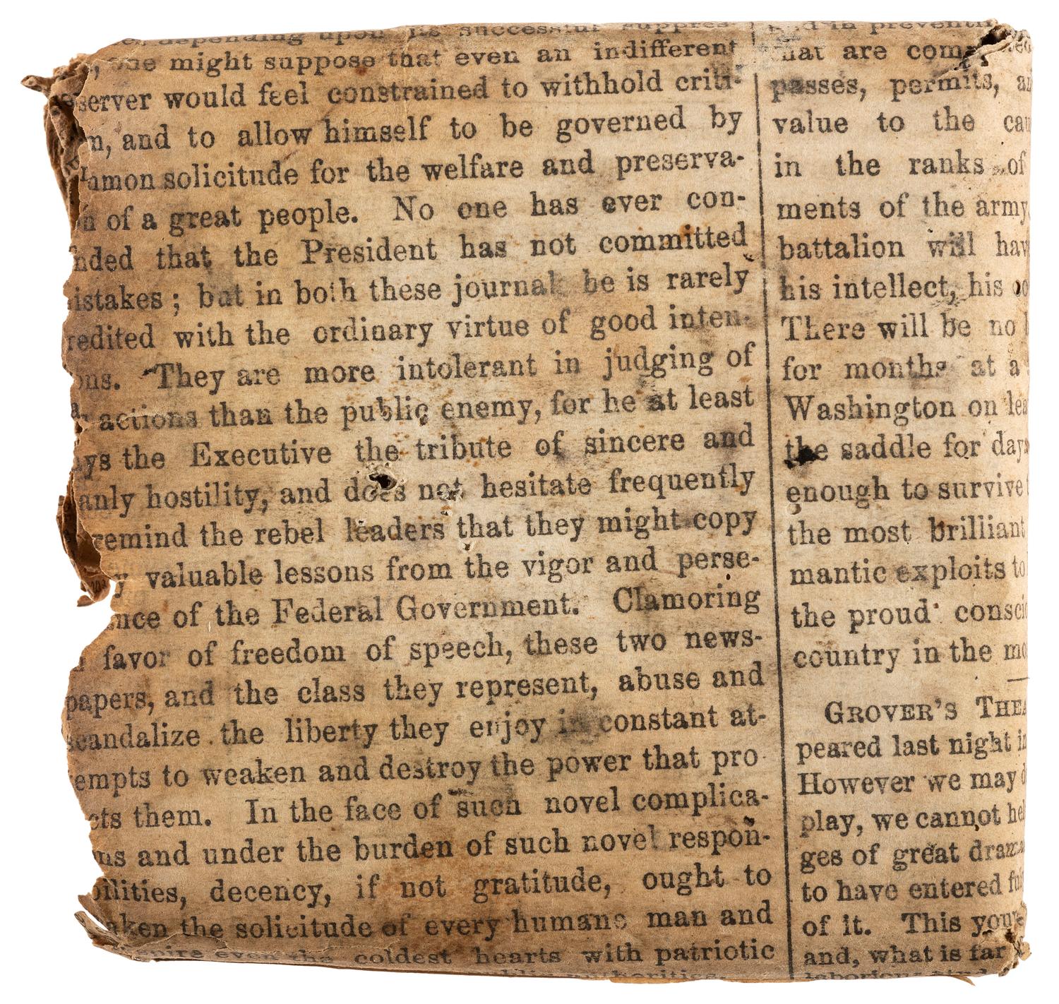 [CIVIL WAR]. Civil War hardtack in original makeshift newspaper mailing envelope. June 1863.