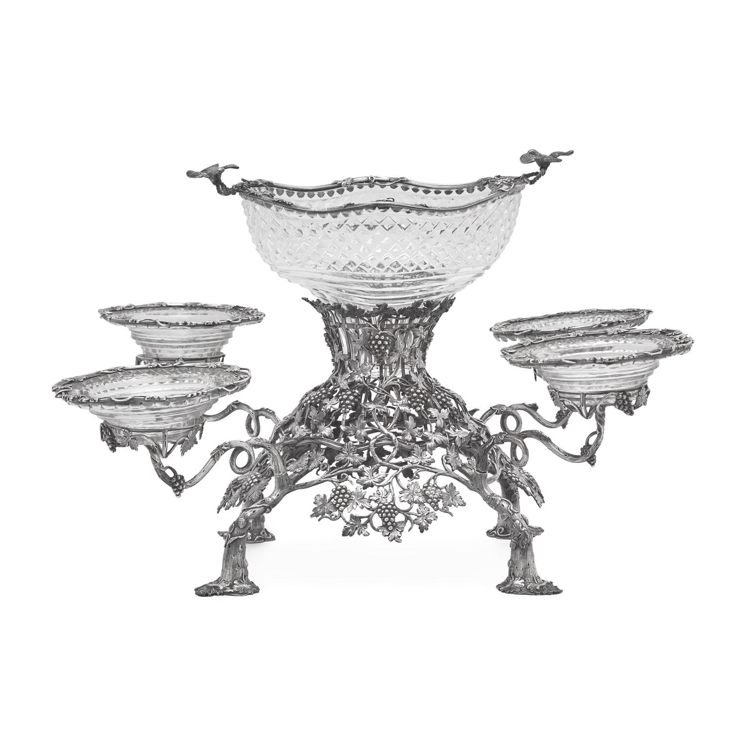 A George III Cut Glass Mounted Silver Epergne