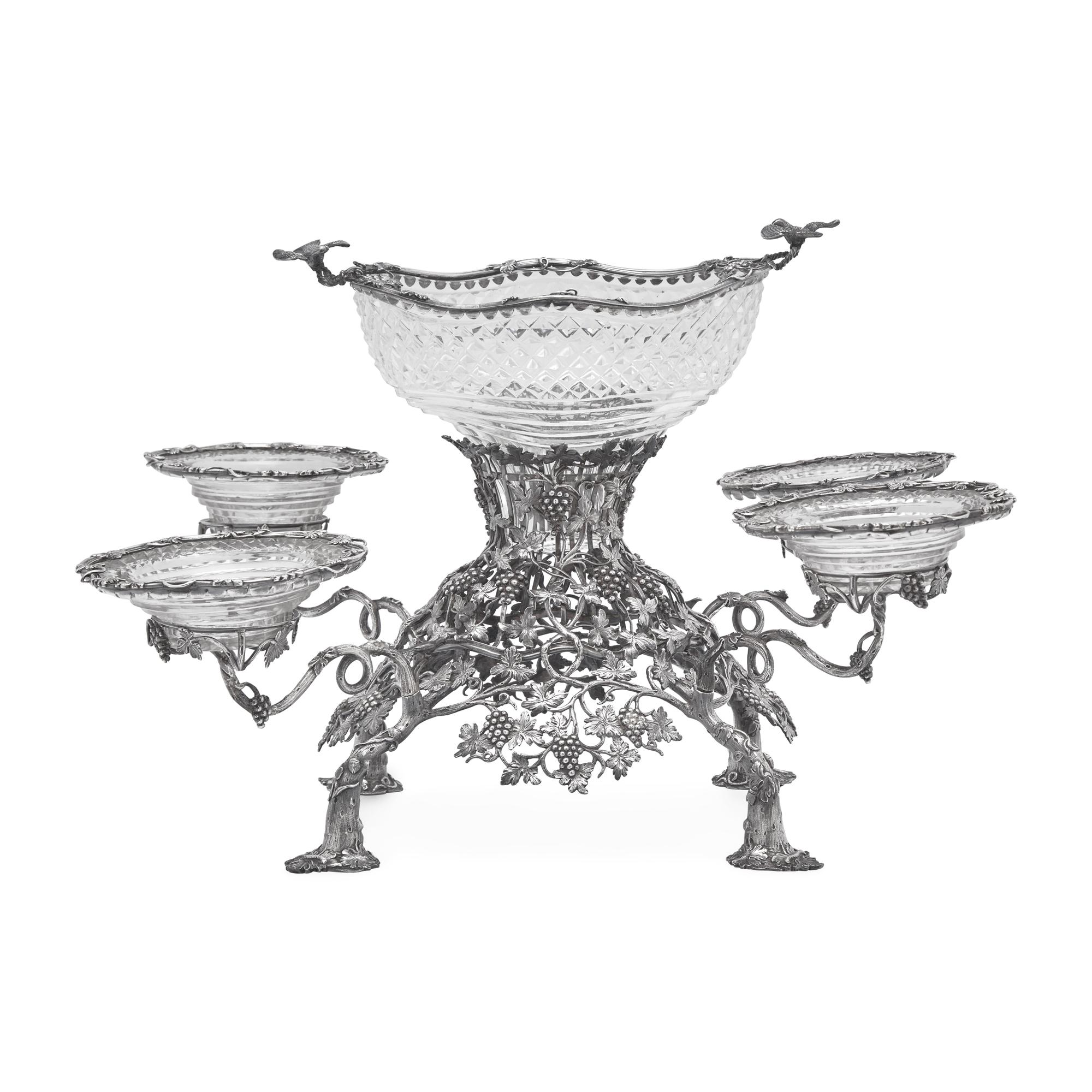 A George III Cut Glass Mounted Silver Epergne