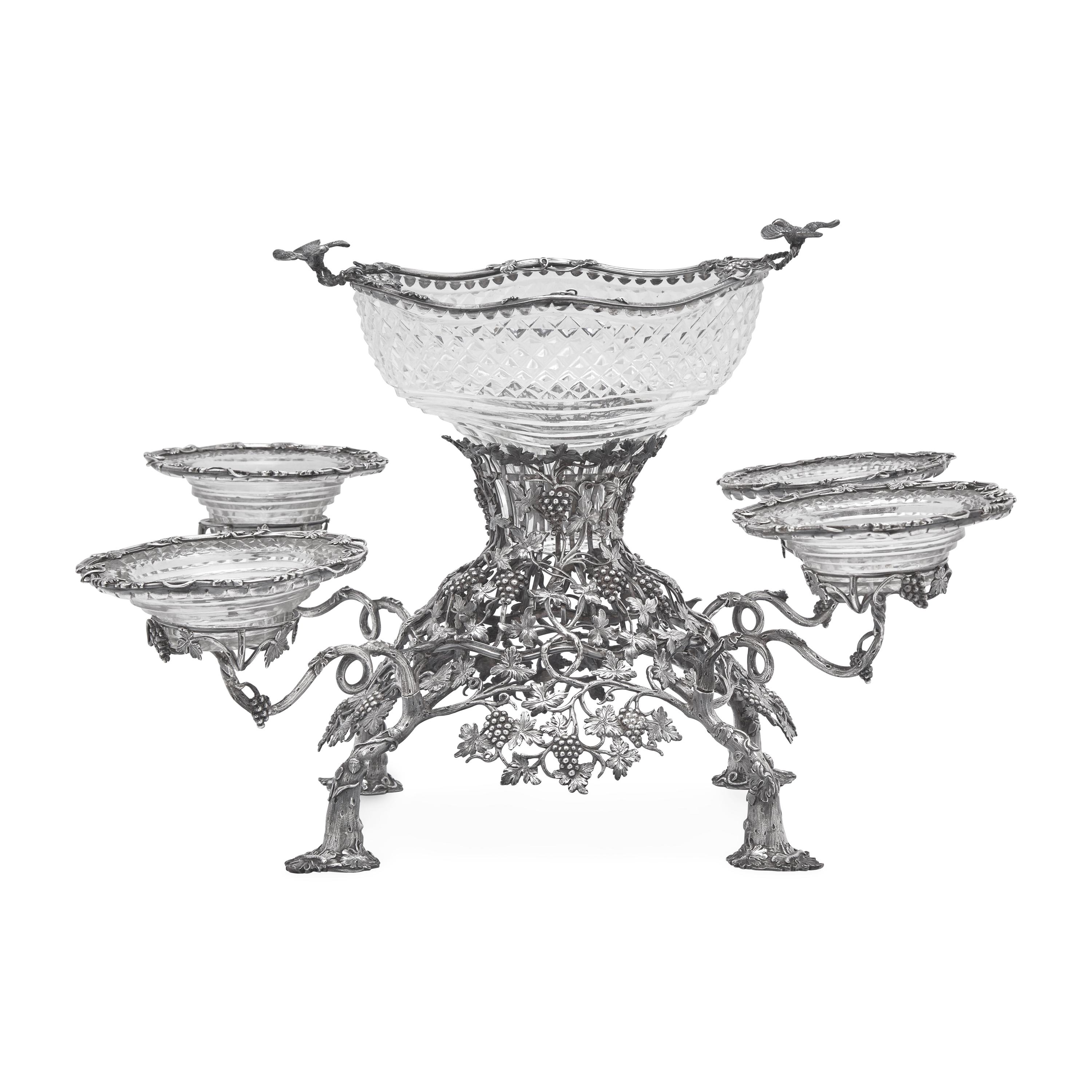 A George III Cut Glass Mounted Silver Epergne