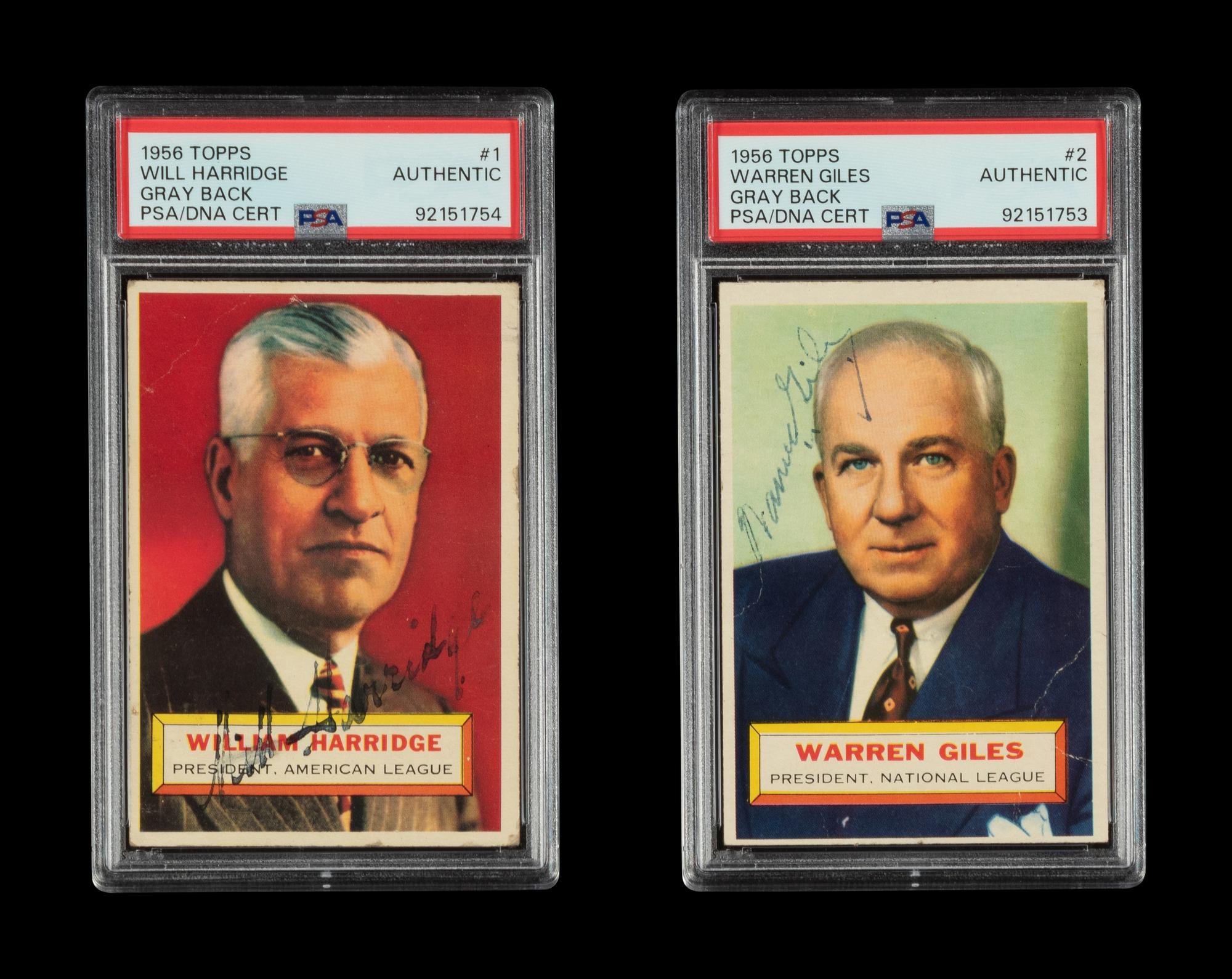 A Group of 1956 Topps Warren Giles and William Harridge Signed Autograph Baseball Cards (PSA Authentic)