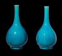 A Pair of Chinese Turquoise Glazed Porcelain Bottle Vases