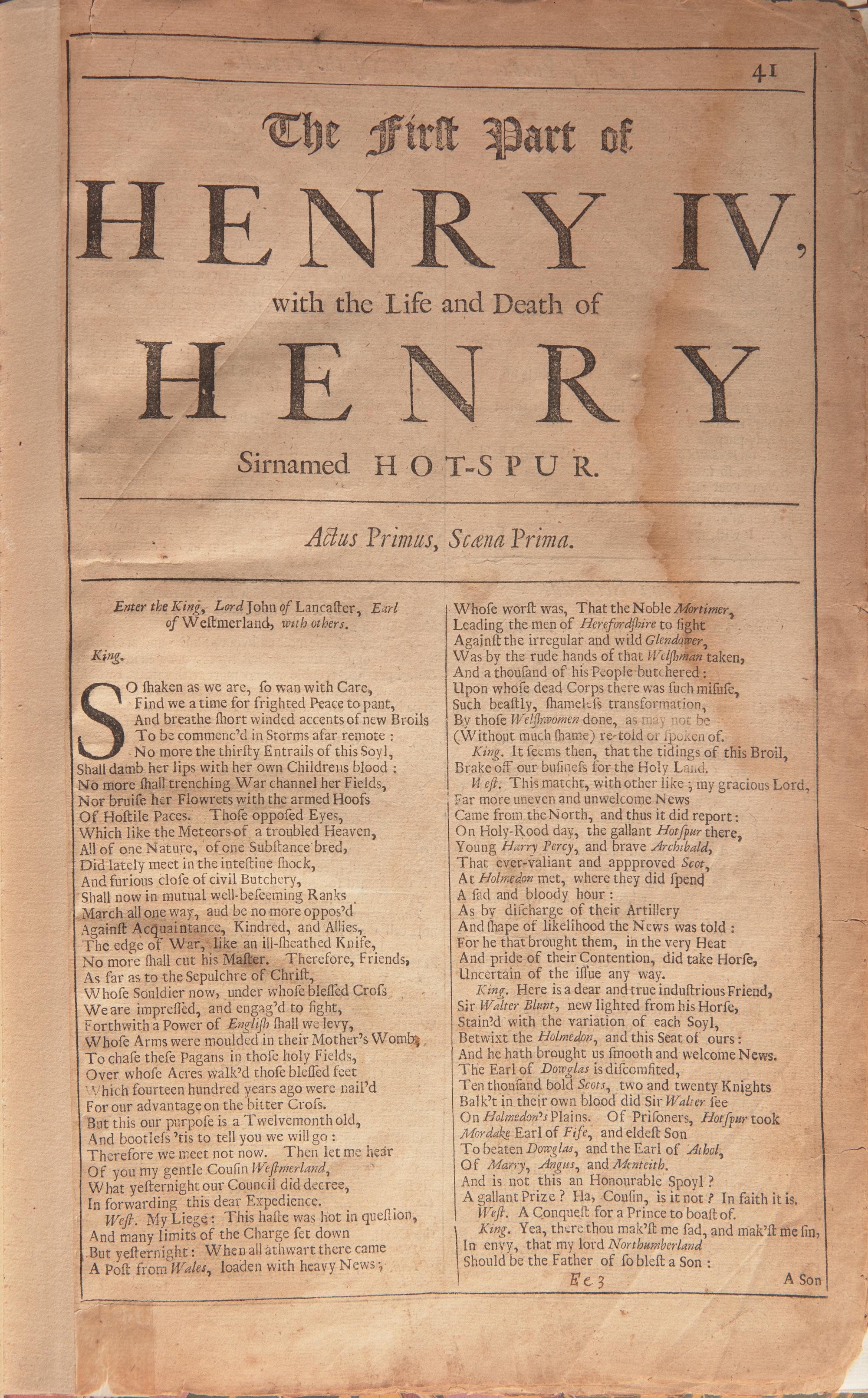 [Literature] Shakespeare, William. Henry IV, Extracted From the Fourth Folio