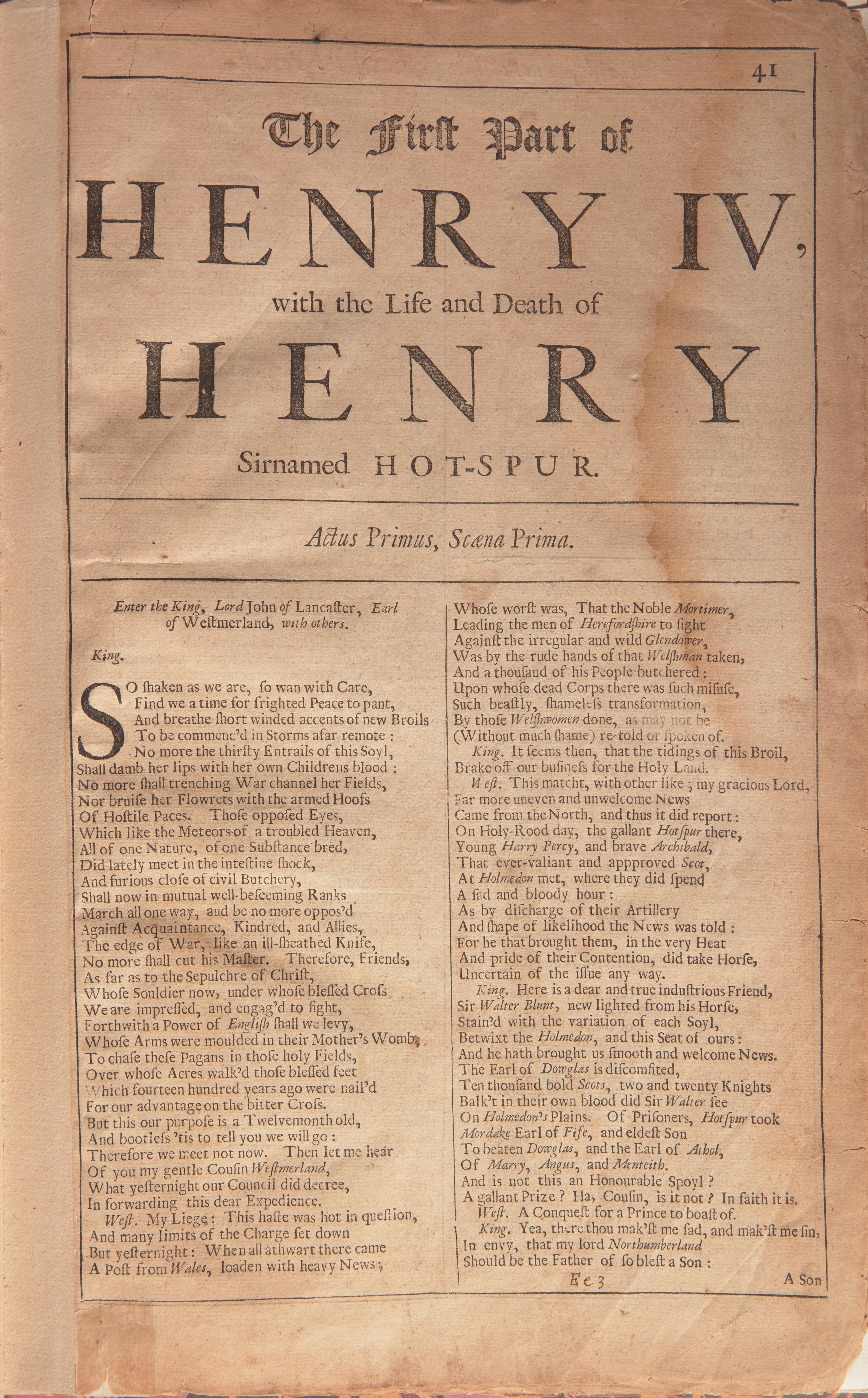 [Literature] Shakespeare, William. Henry IV, Extracted From the Fourth Folio