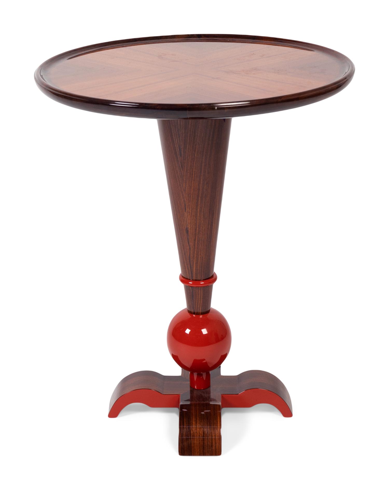 Art Deco Macassar with Red Lacquer Detail Side Table