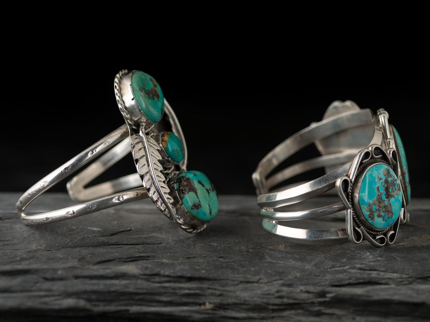 Navajo Silver and Turquoise Cuff Bracelets
