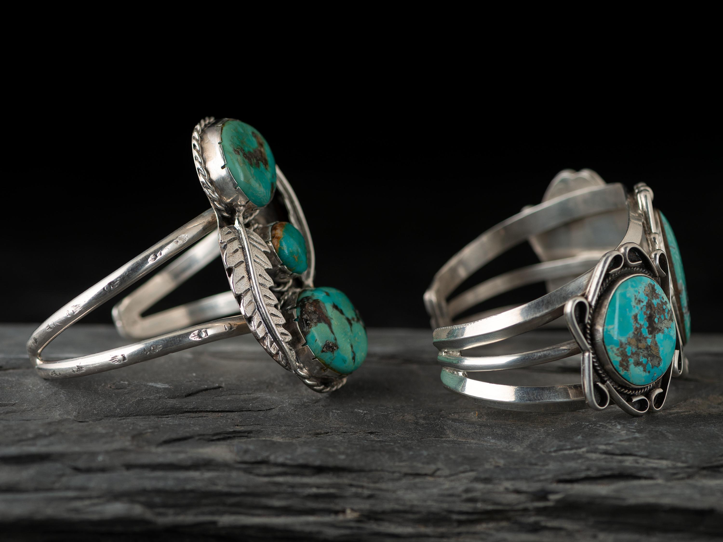 Navajo Silver and Turquoise Cuff Bracelets