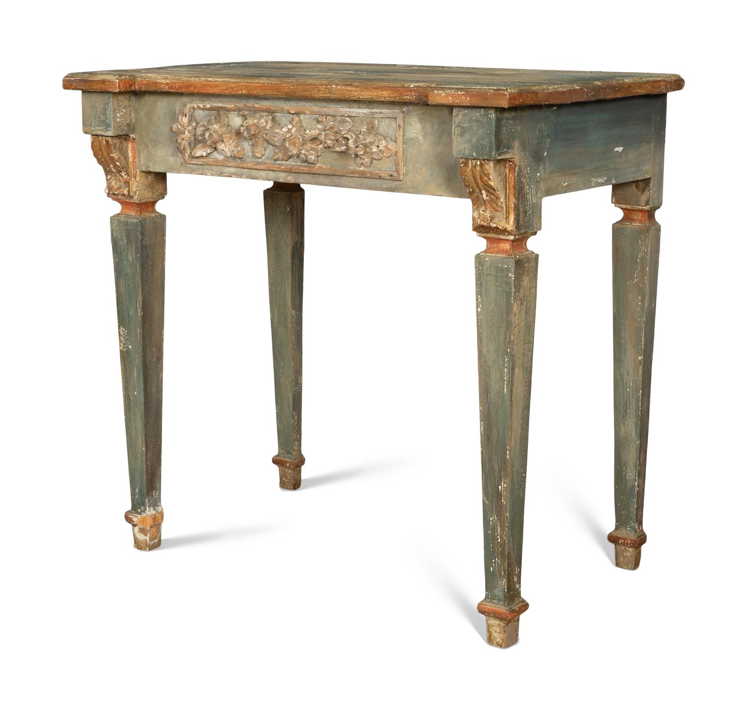 An Italian Polychrome Painted and Parcel Gilt Console Table