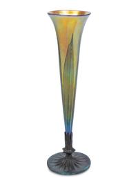 A Lundberg Studios Iridescent Glass and Patinated Bronze Vase