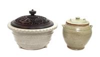 Two Chinese Pottery Vessels Diameter of jardiniere 14 inches.