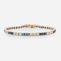 A 14K White Gold, Sapphire, and Diamond Bracelet