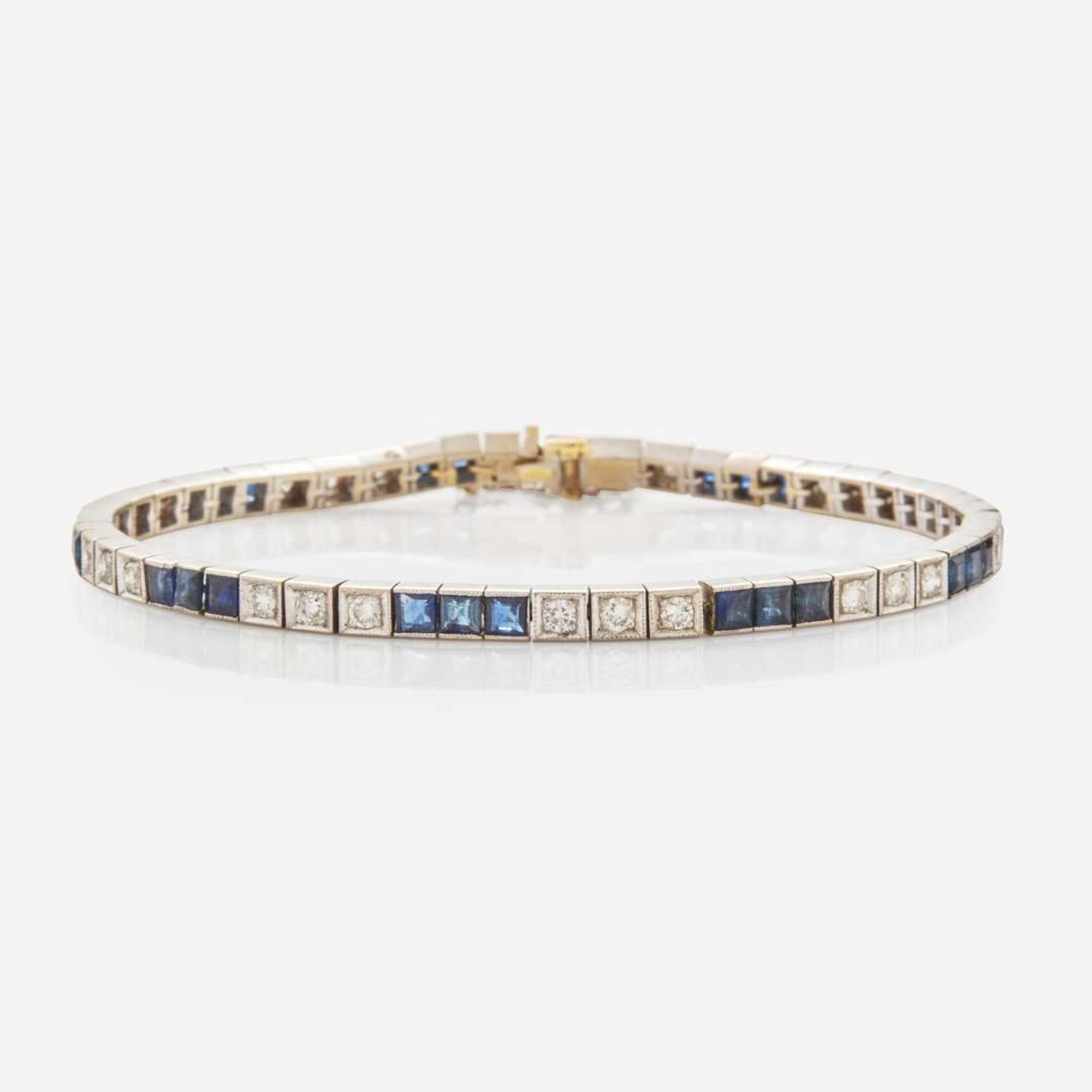 A 14K White Gold, Sapphire, and Diamond Bracelet