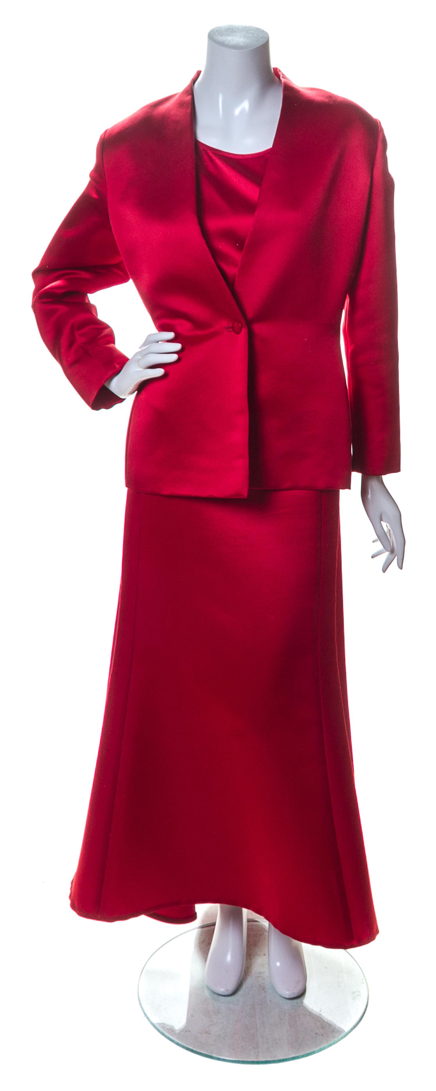 A Bill Blass Red Silk and Beaded Pant Ensemble, Size 14.