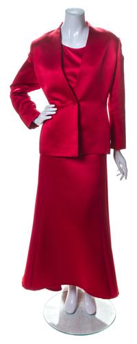 A Bill Blass Red Silk and Beaded Pant Ensemble, Size 14.