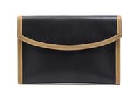 An Hermes Graphite and Taupe Leather Clutch, 9 1/2 x 6 1/2 x 1 inches.
