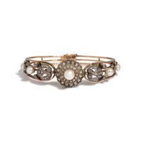 FRENCH, ANTIQUE, DIAMOND AND PEARL BANGLE BRACELET