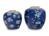 Two Chinese Blue and White 'Crackled Ice and Prunus' Porcelain Jars