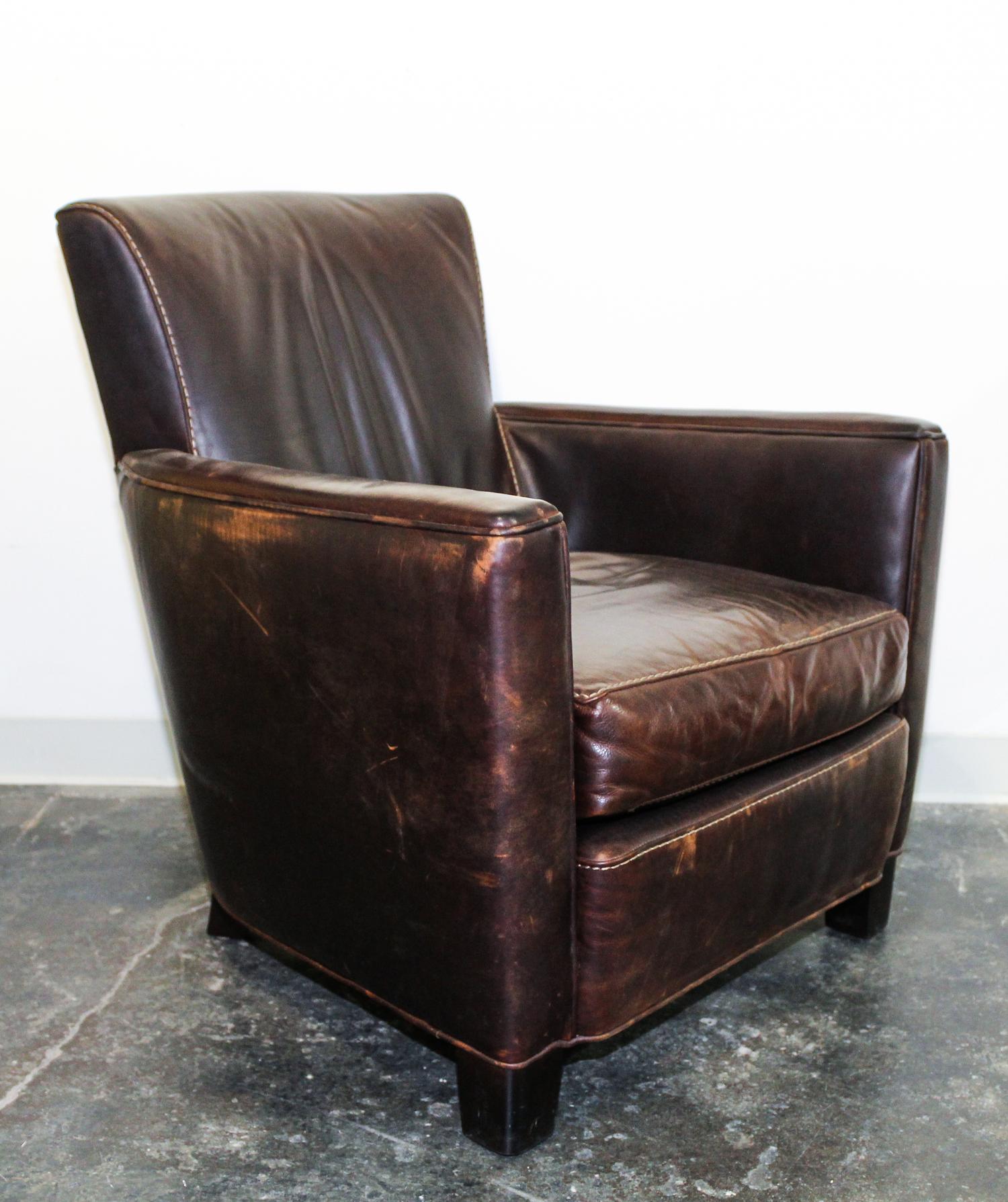A Leather Upholstered Armchair Height 32 1/2 inches.