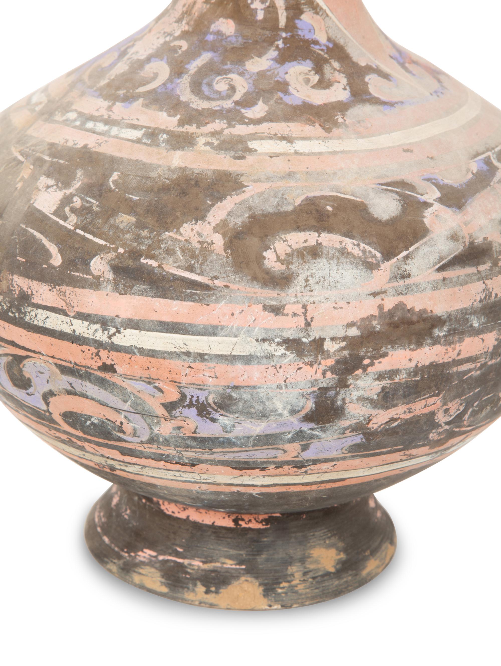 A Chinese Painted Pottery "Garlic-Bulb" Necked Vase