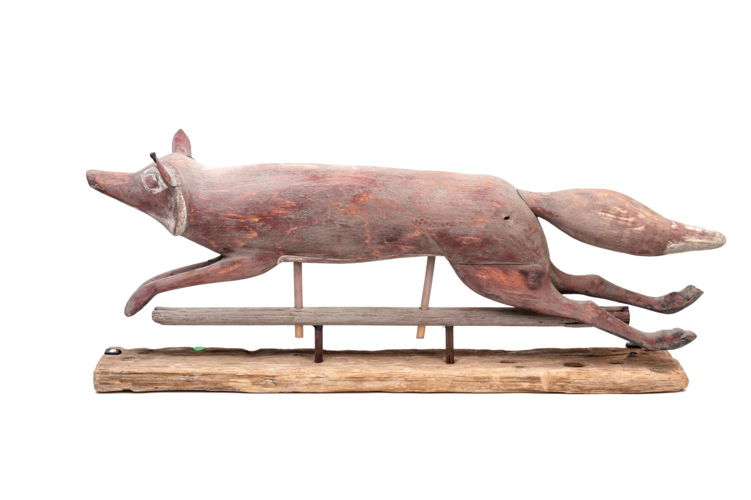 A Carved and Painted Wood Fox-Form Weathervane
