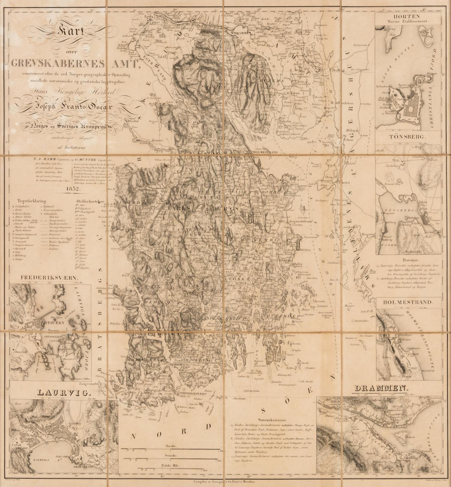 (MAP) RAMM, N.A. and MUNTHE, G. Kart over Grevskabernes Amt,. Paris, 1832. Map of Norway.