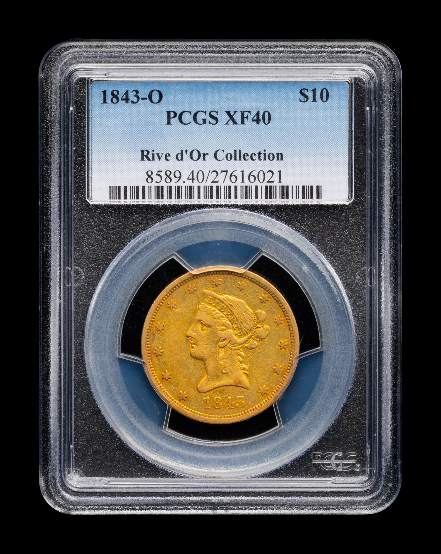 An 1843-O Liberty Head $10 Gold Coin (PCGS XF40)