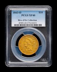 An 1843-O Liberty Head $10 Gold Coin (PCGS XF40)