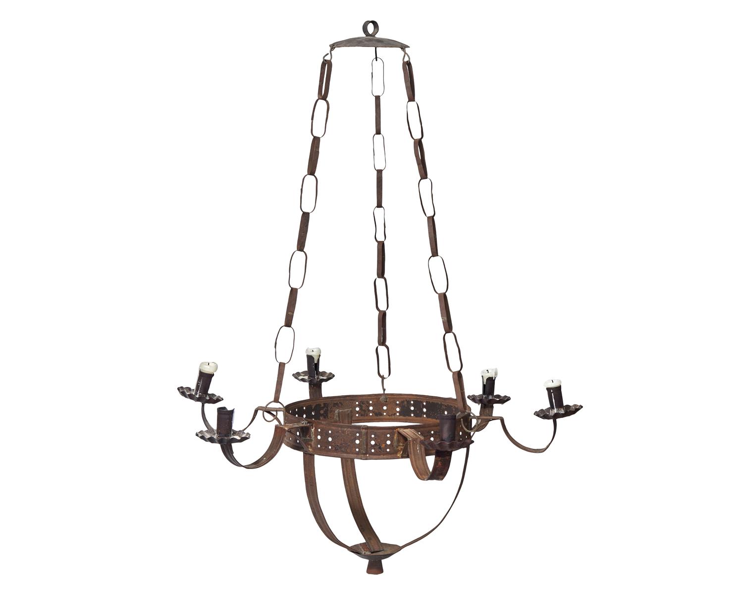 A Tinware Six-Light Chandelier