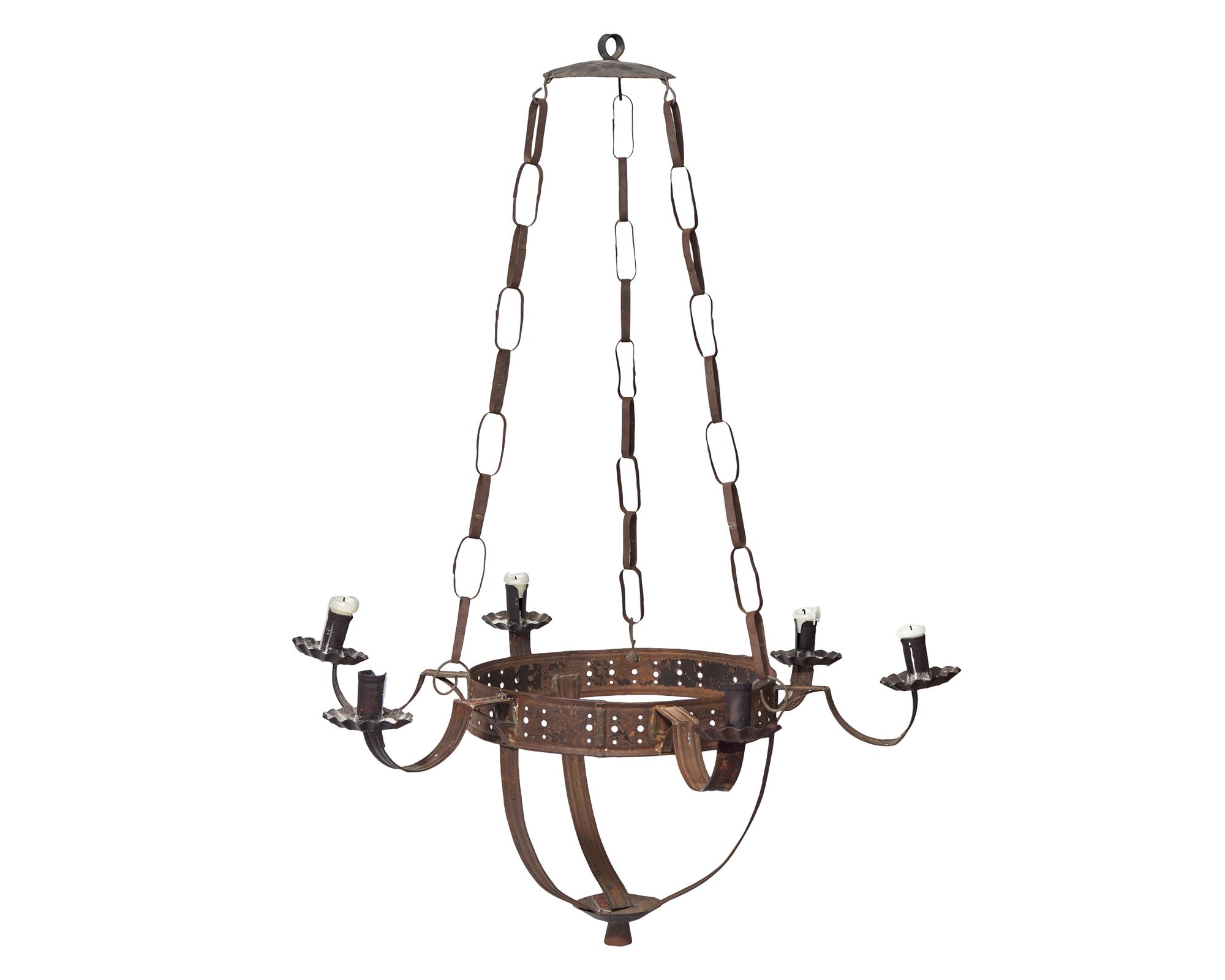 A Tinware Six-Light Chandelier