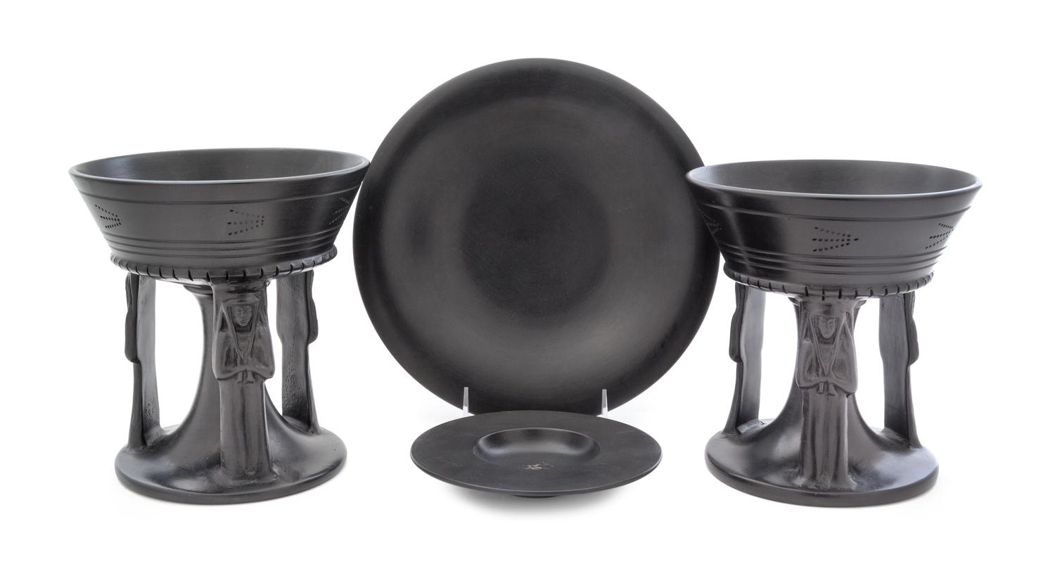 A Pair of Italian Black-Fired Footed Bowls Height 7 1/2 inches. — PAOLO GOLIA