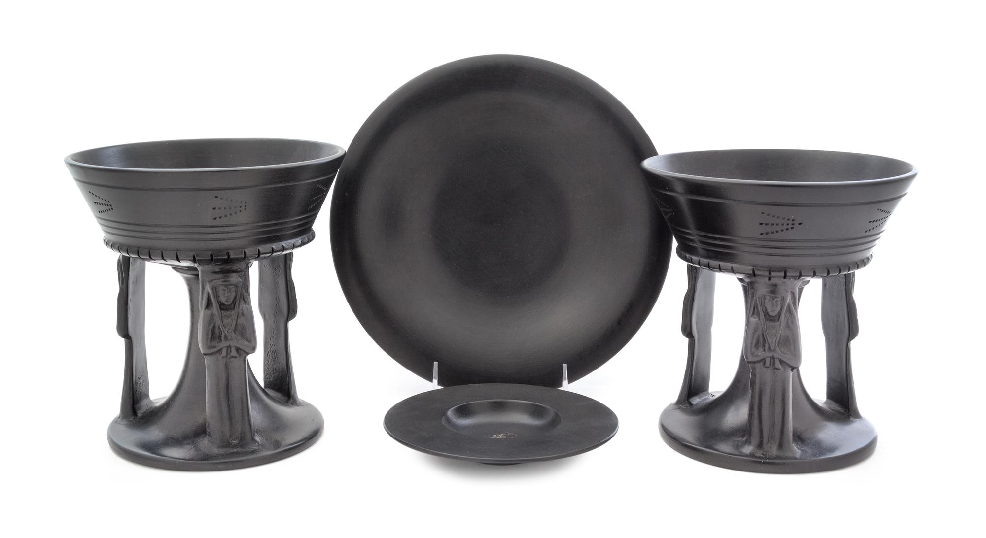 A Pair of Italian Black-Fired Footed Bowls Height 7 1/2 inches. — PAOLO GOLIA
