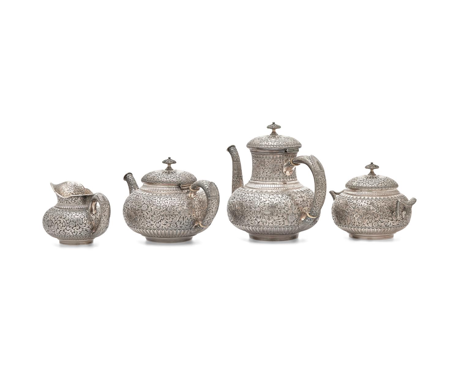A Five-Piece Sterling Silver Coffee Service in the Persian Taste