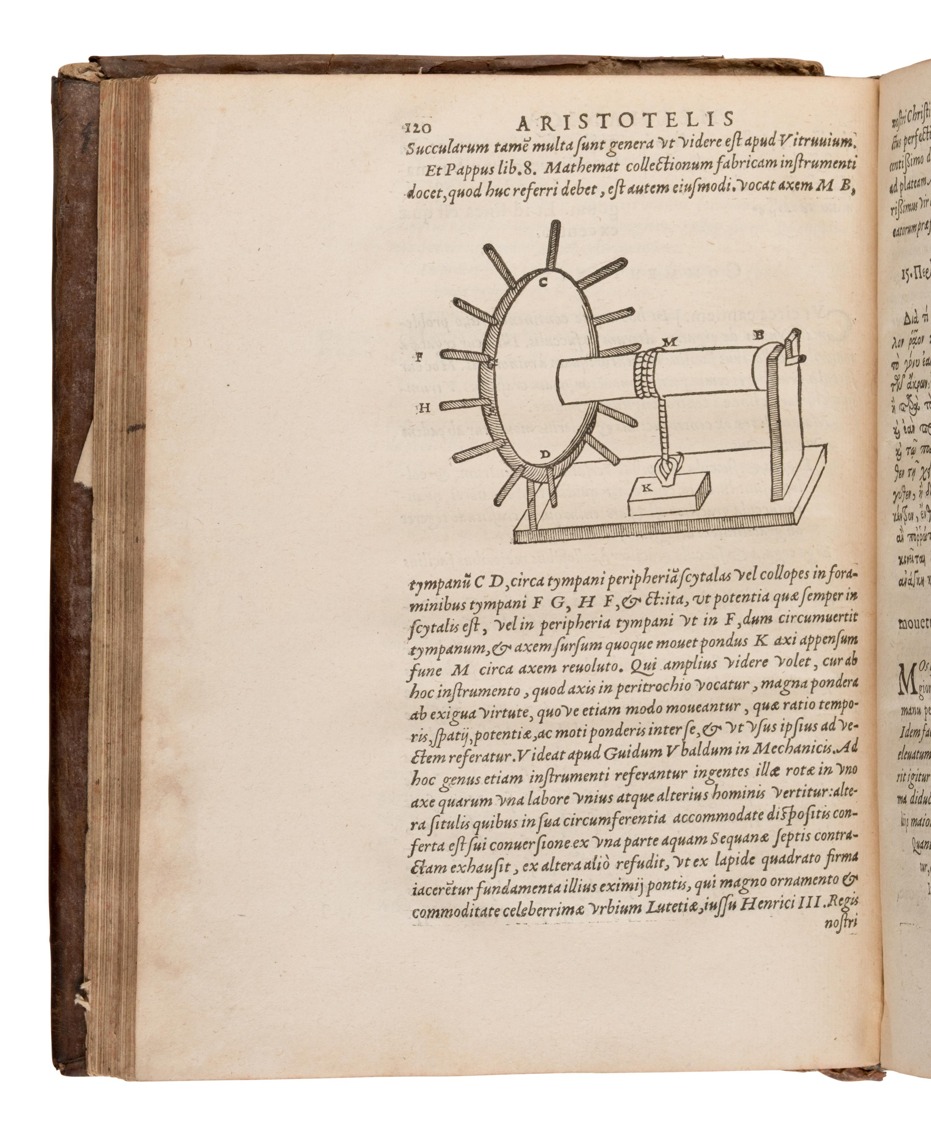 [Aristotle (384-322 BCE)]. Mechanica Graeca, emendata, Latina facta, & commentariis illustrata ab Henrico Monantholio. Paris: Jeremiah Perier, 1599.
