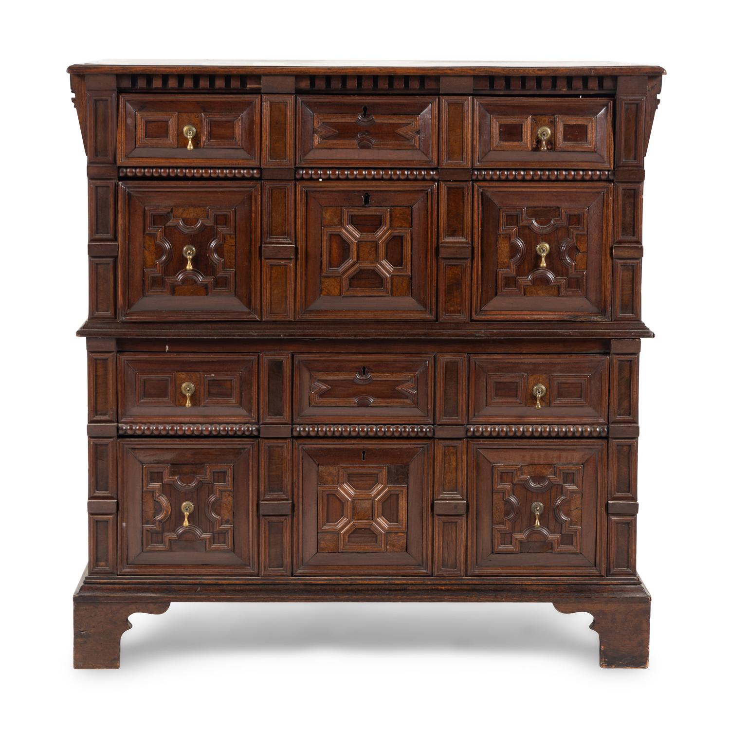 A William and Mary Oak and Walnut Chest of Drawers