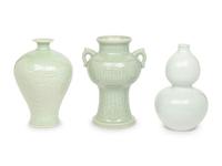 Three Celadon Glazed Porcelain Urns