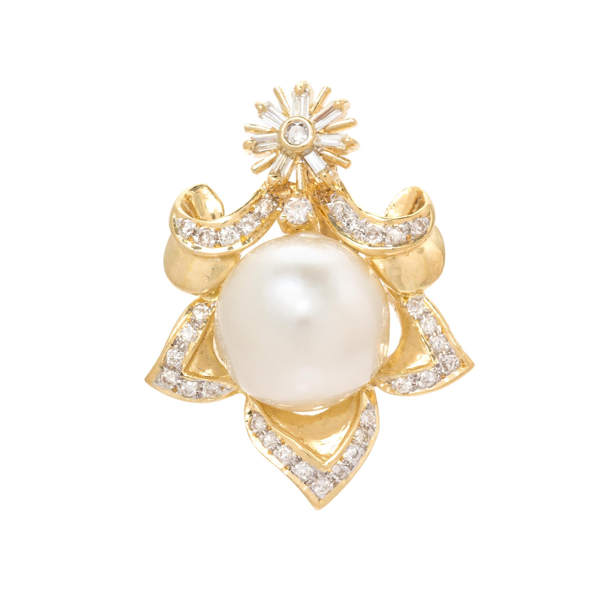 An 18 Karat Yellow Gold, Cultured South Sea Pearl and Diamond Pendant/Enhancer, 5.80 dwts.