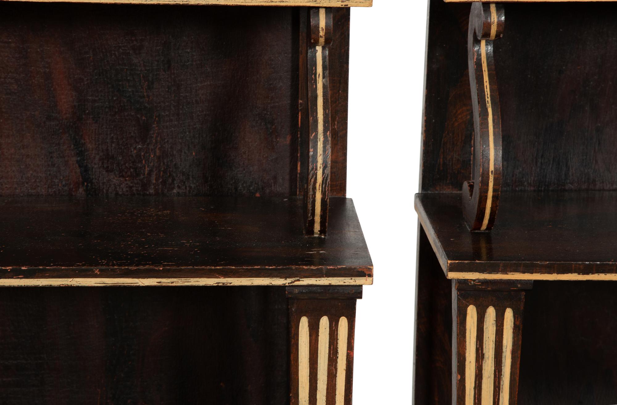 A Pair of Regency Style Grain-Painted and Gilt Metal-Mounted Diminutive Bookcases