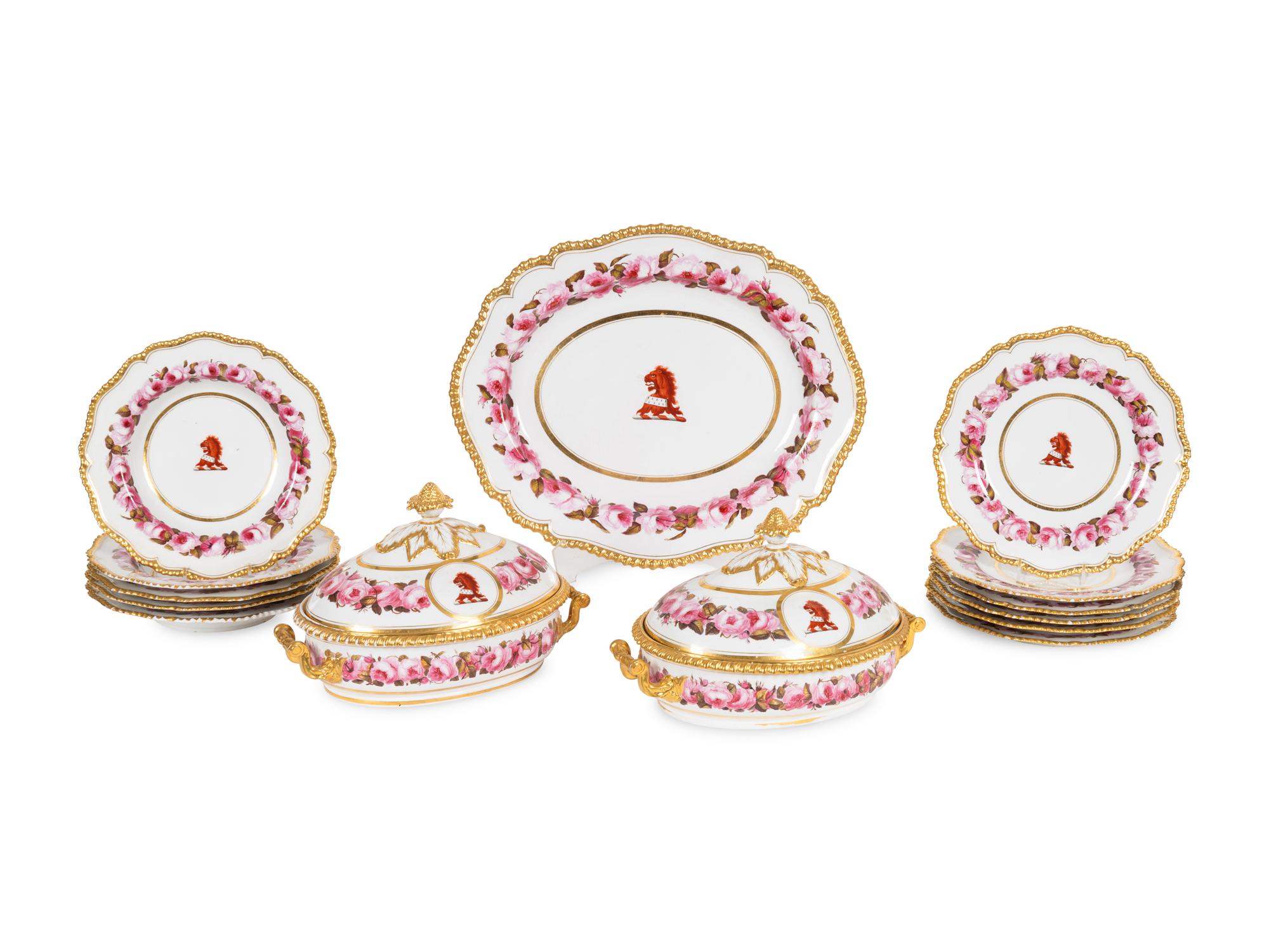 A Group of Worcester (Flight, Barr and Barr) Porcelain Painted and Parcel-Gilt Table Wares