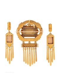 FRENCH, ARCHAEOLOGICAL REVIVAL, YELLOW GOLD AND PORTRAIT MINIATURE SET