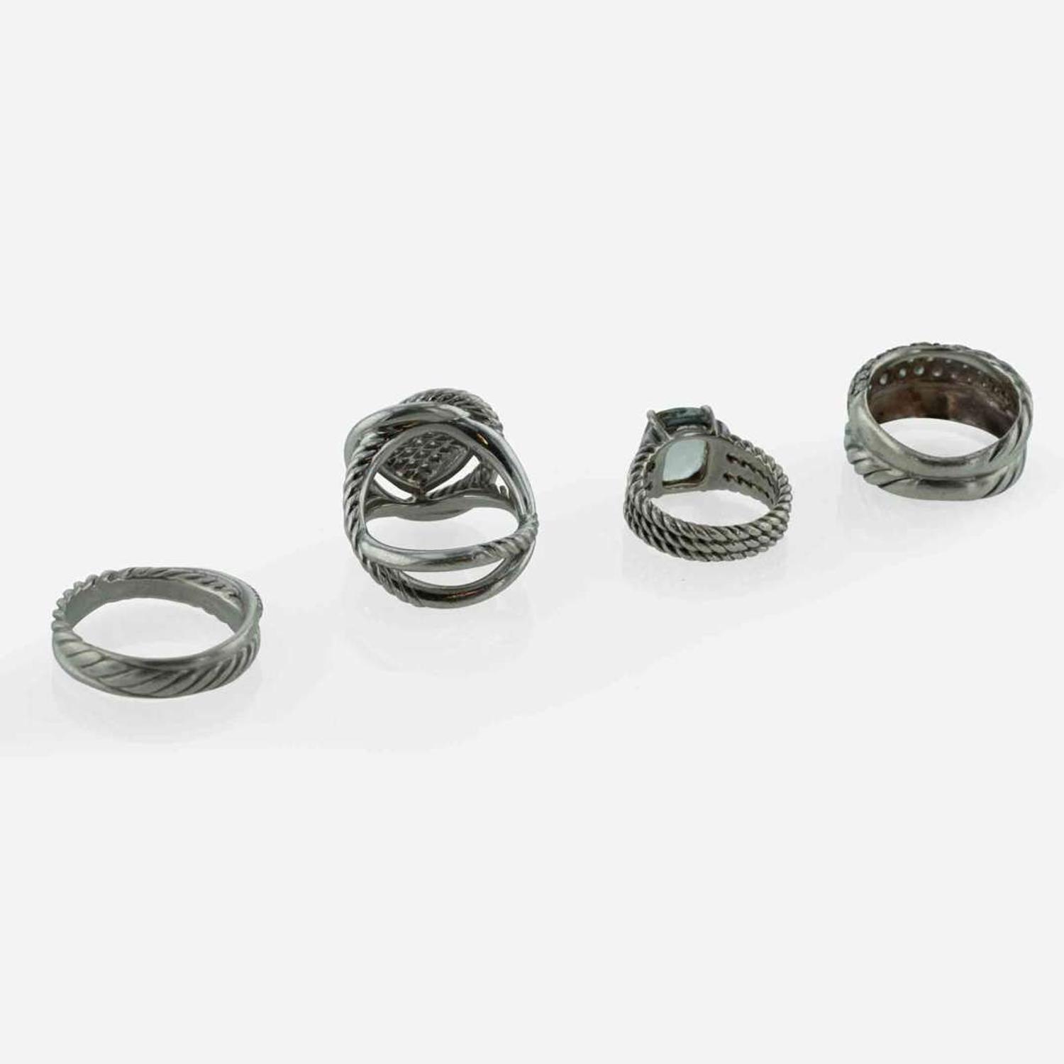 A Collection of Four Sterling Silver David Yurman Rings David Yurman