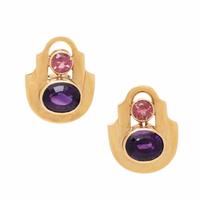 Gabriel Ofiesh, Amethyst, Pink Tourmaline, and Yellow Gold Earrings