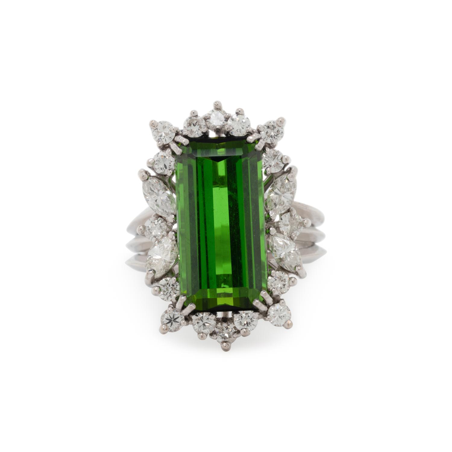 GREEN TOURMALINE AND DIAMOND RING