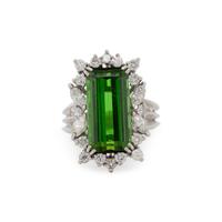 GREEN TOURMALINE AND DIAMOND RING
