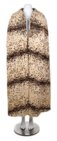 A Maximilian Cream and Brown Stenciled Goatskin Floor Length Cape, No size.