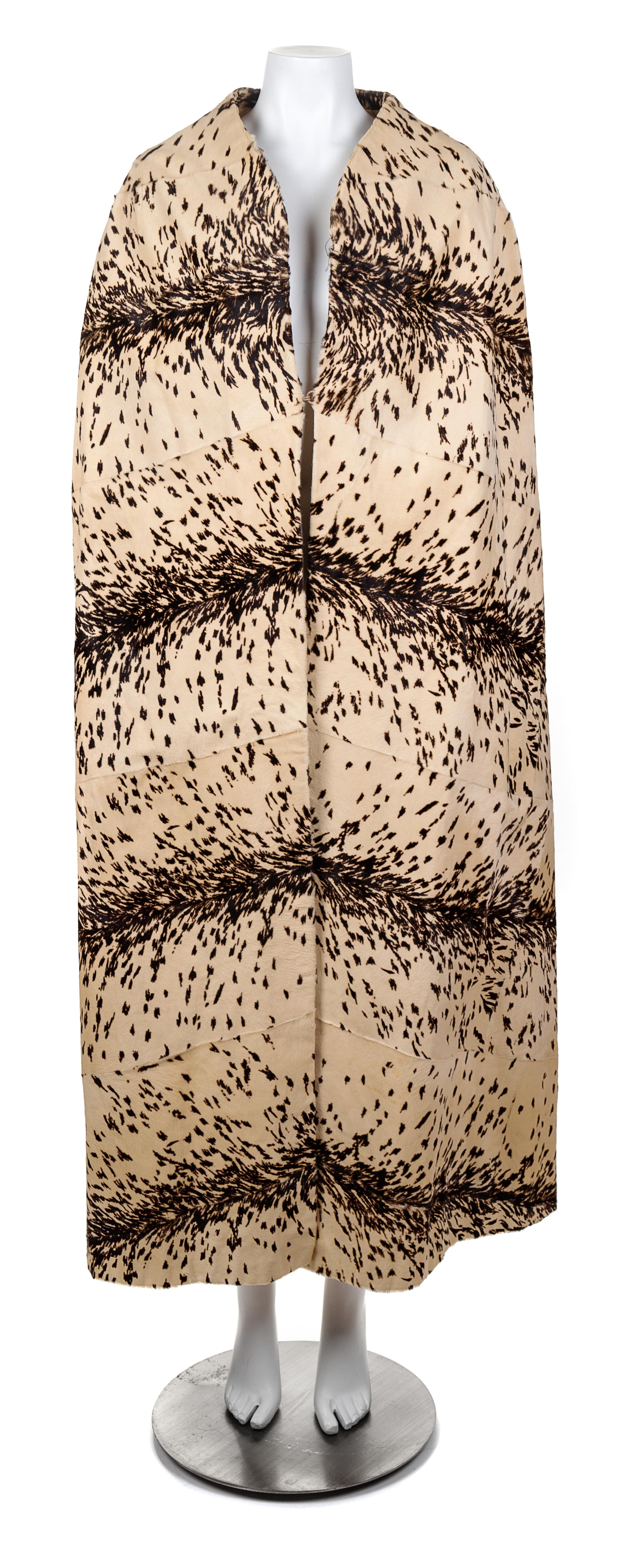 A Maximilian Cream and Brown Stenciled Goatskin Floor Length Cape, No size.
