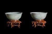A Pair of Chinese Pale Greyish White Jade Bowls