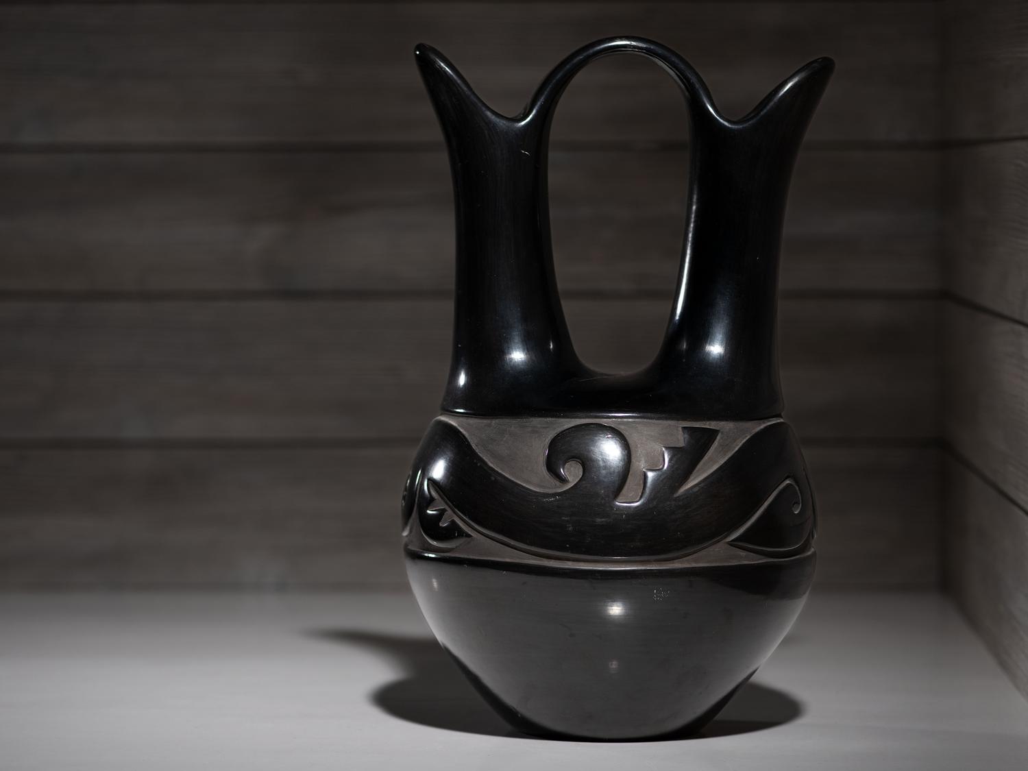 Carved Blackware Pottery Wedding Vase