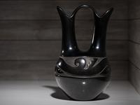 Carved Blackware Pottery Wedding Vase