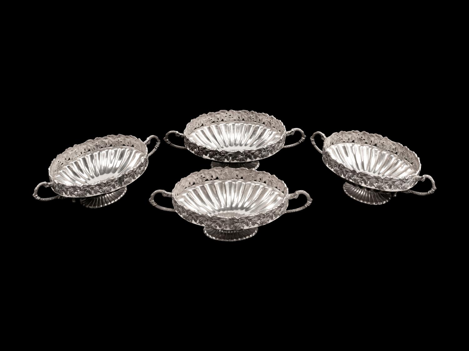 A Set of Four Silverplated Two-Handled Oval Bowls