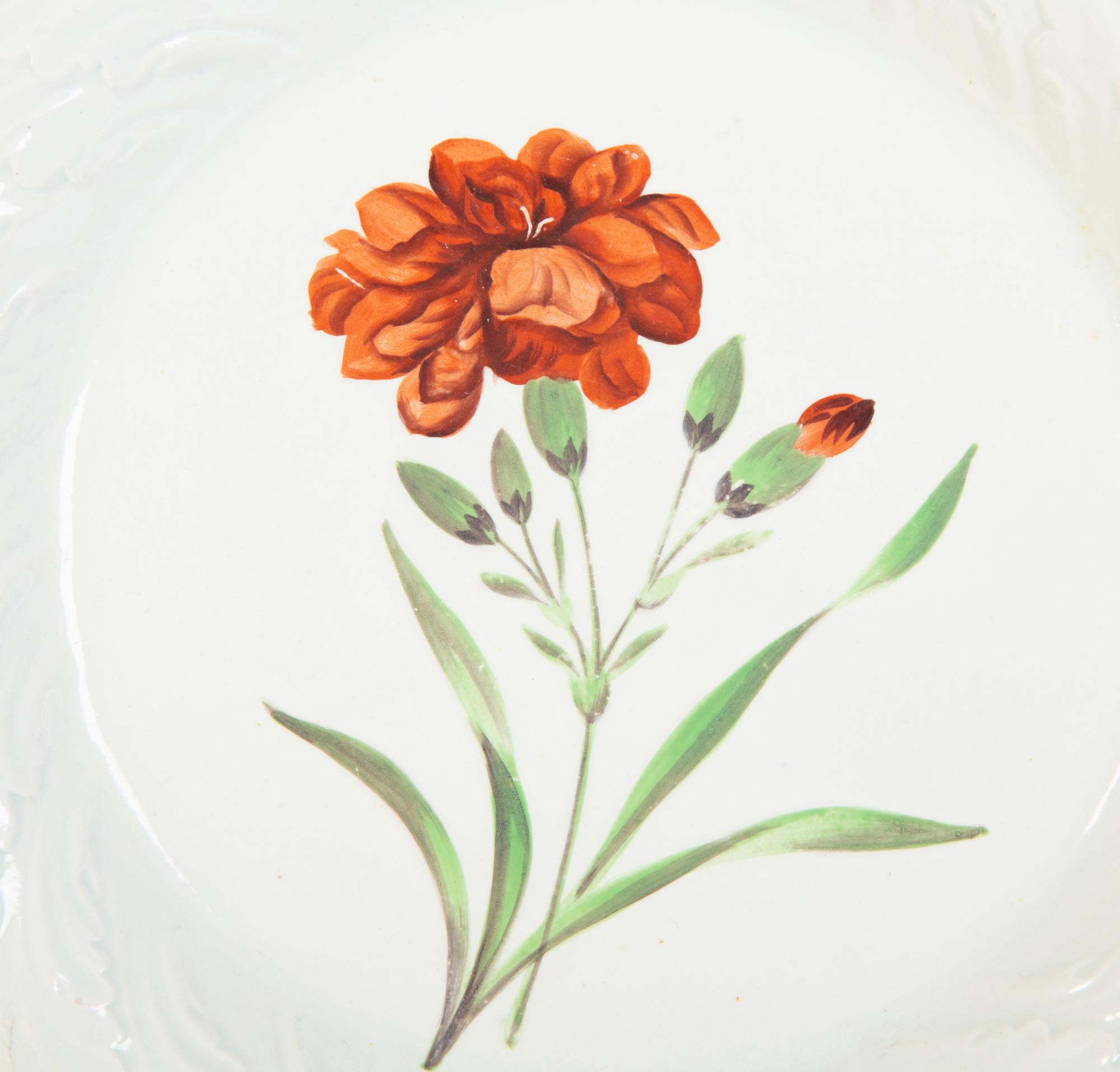 A Collection of English Davenport Soft Paste Porcelain Botanical Plates and Sauce Tureens — 18TH CENTURY